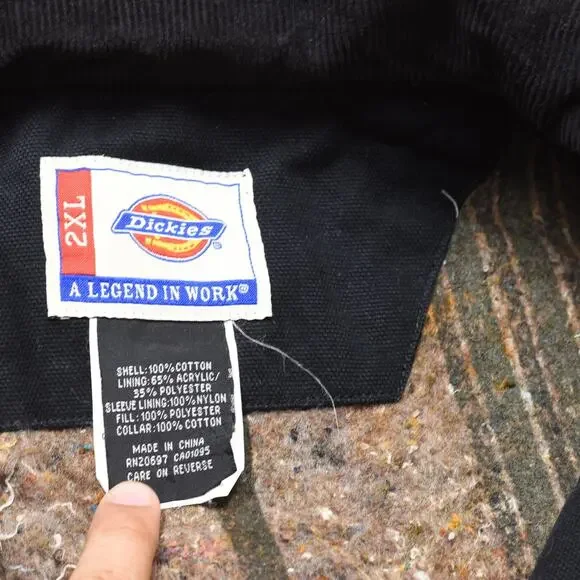 Dickies Men Detroit Bomber Jacket Cotton Black Sz 2XL Blanket Lined Work Stained - Picture 8 of 8